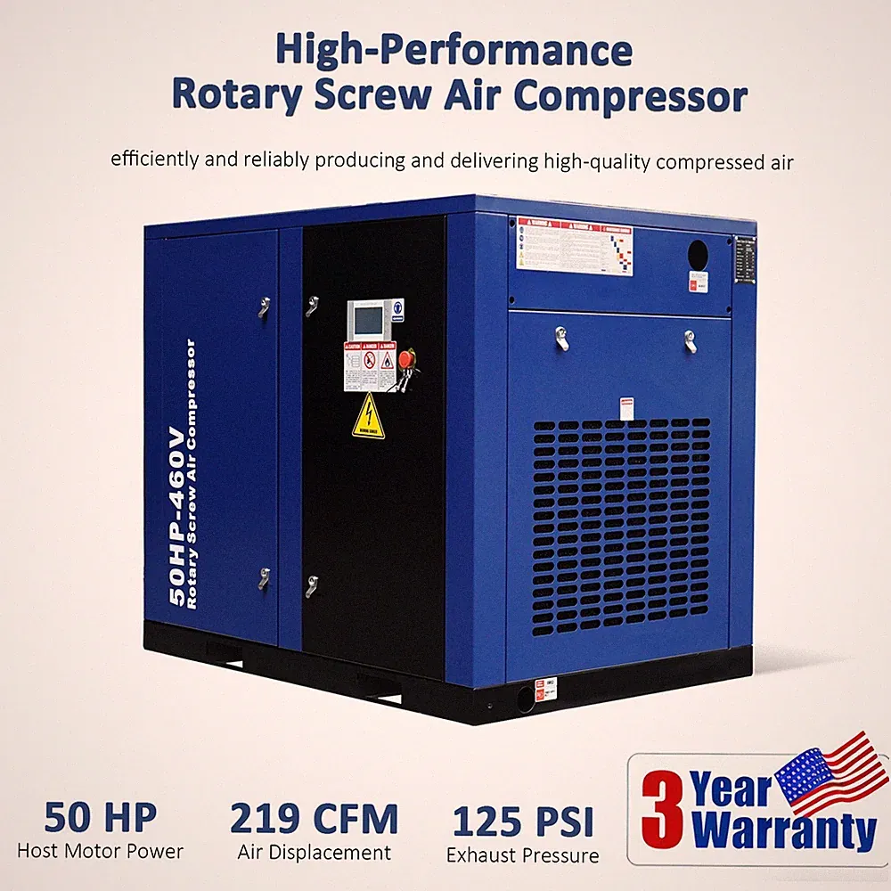 50HP Rotary Screw Air Compressor, 219CFM, 125PSI, 460V 3PHASE 60HZ, Fixed Speed