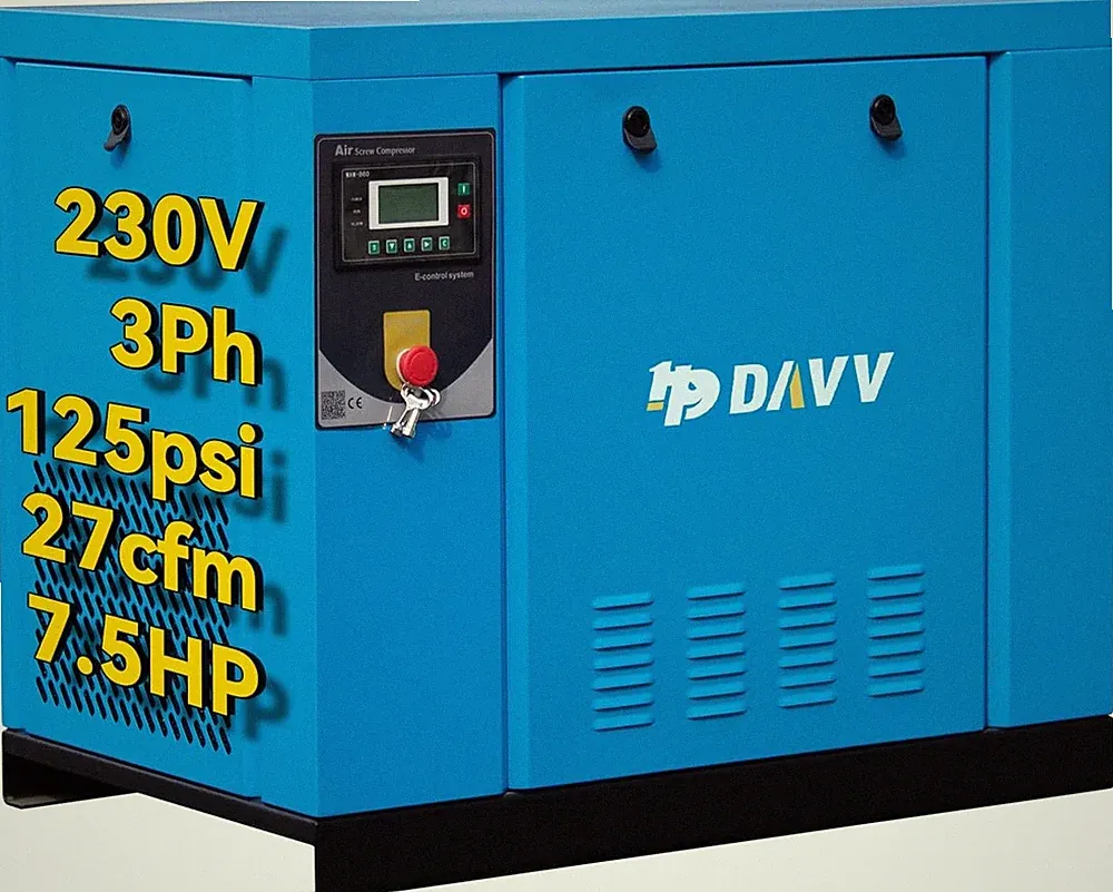 7.5HP 3 Pha 230V 25-29cfm Industrial Rotary Screw Air Compressor NPT 3/4“ 125Psi