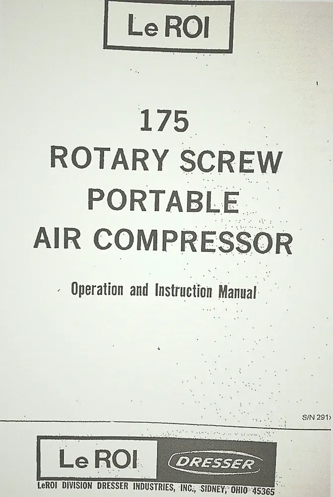 Le ROI 175D 175G CFM Rotary Screw Portable Air Compressor Owner & Service Manual