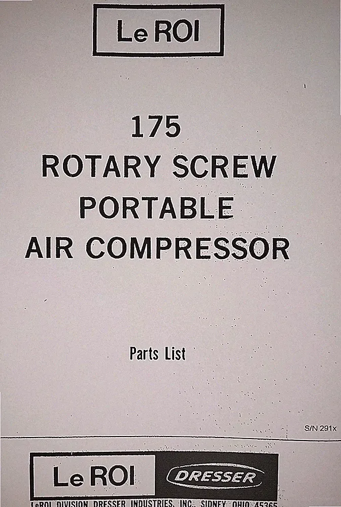Le Roi 175D 175G CFM Rotary Screw Portable Air Compressor Parts Catalog Manual