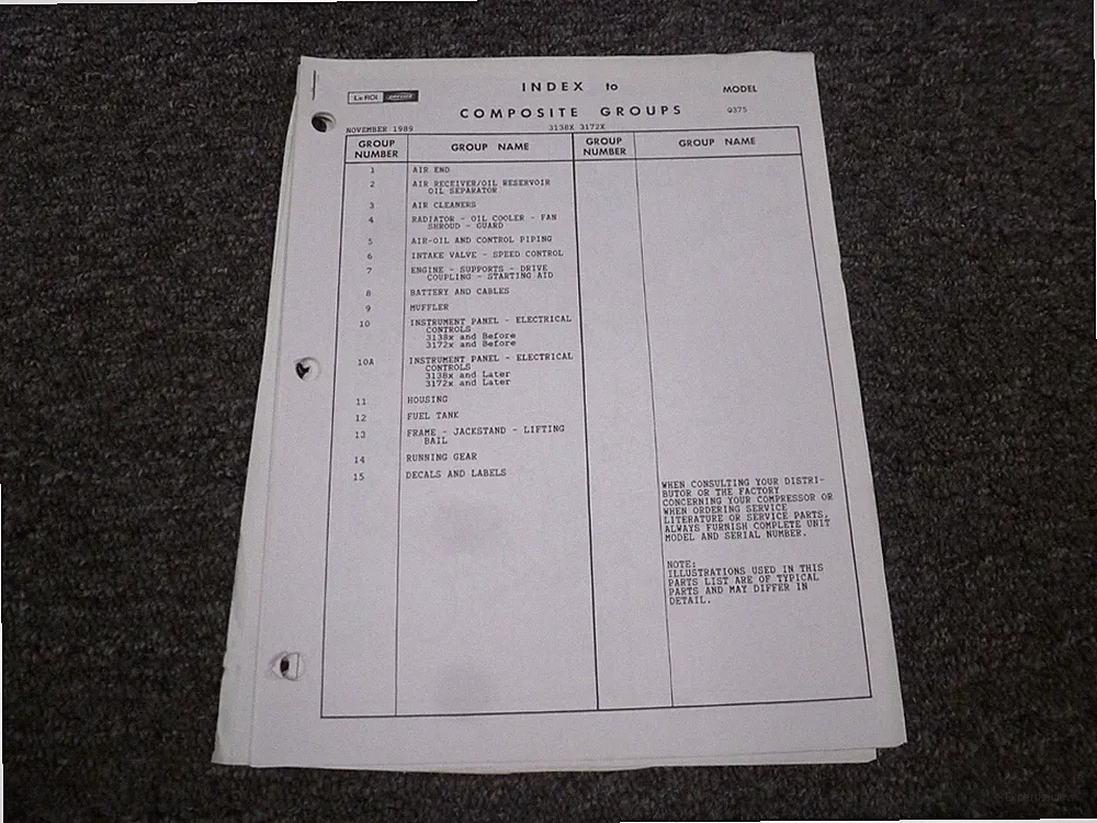 LeROI Dresser Q375 Rotary Screw Portable Air Compressor Parts Catalog Manual xz